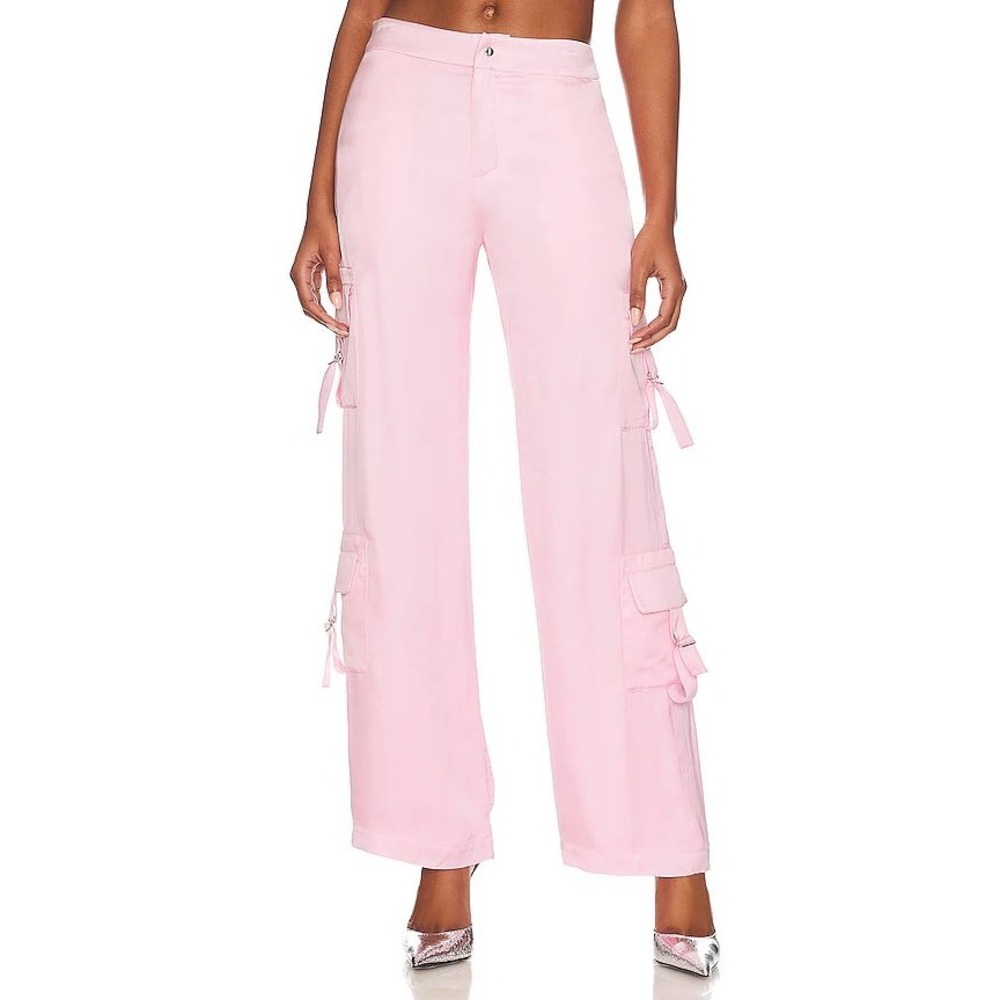 Lovers and Friends Kit Cargo Pant Light Pink Satin Wide Leg Buckle Trousers M